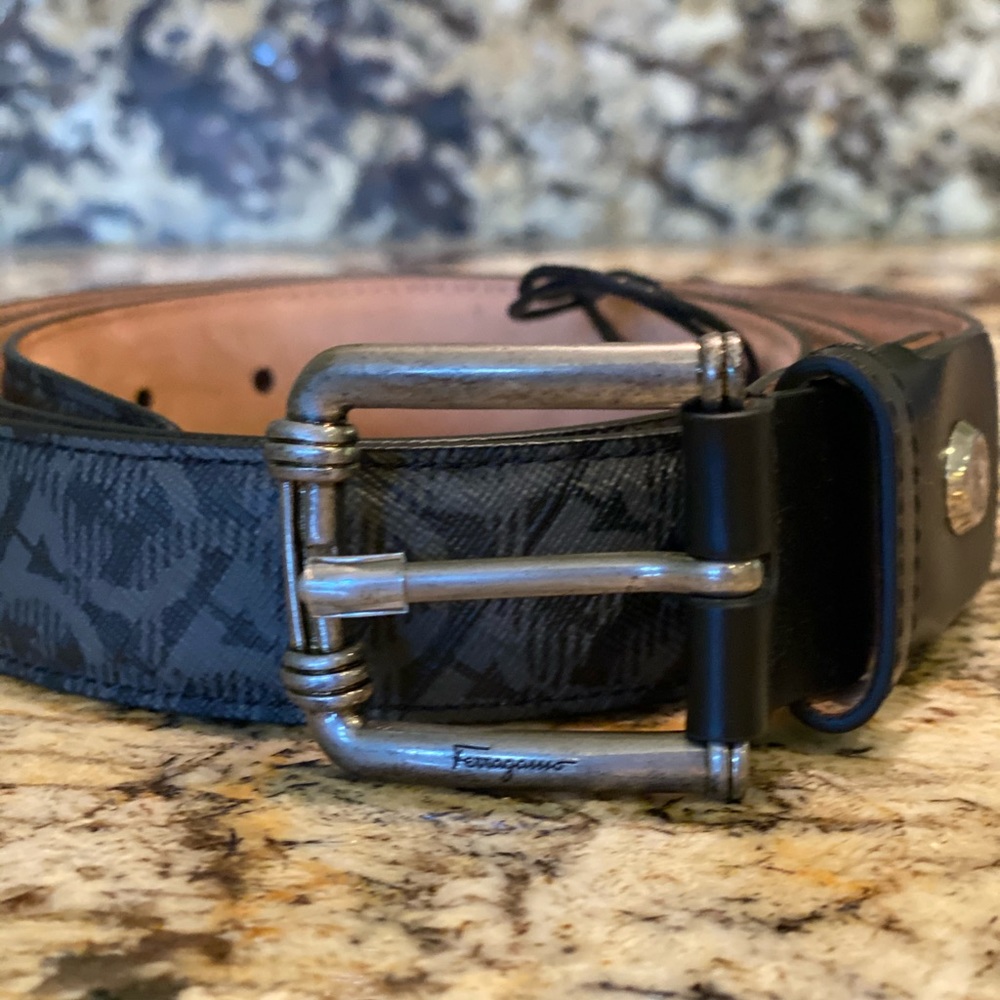Men's black and grey Ferragamo belt